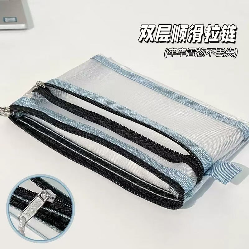 Double-Layer Mesh Storage Bag, Portable Driver's License Storage Bag, Passport Household Registration Book Zipper Bag, Bank Card Transparent Card Bag - image 3