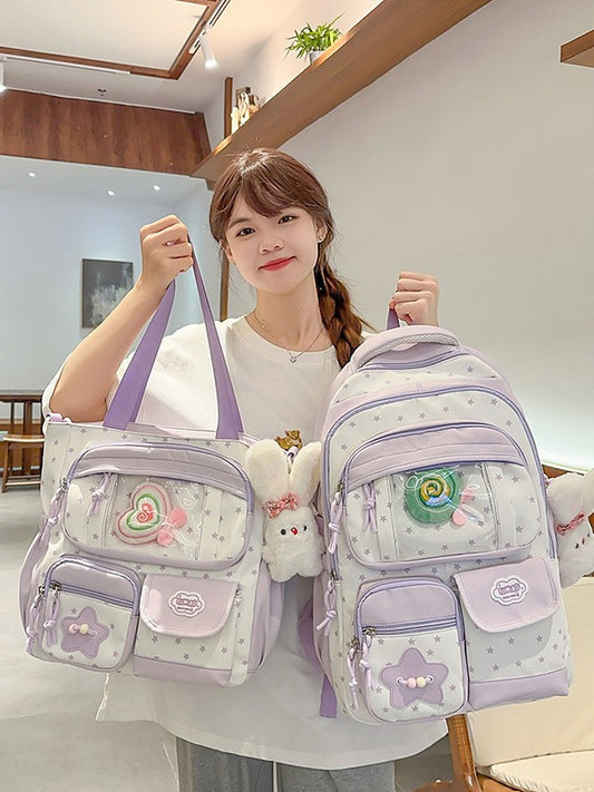 Japanese-Style Ins New High-Value Fresh Sweet Color-Blocking Backpack for Middle and High School Students Lightweight Travel Backpack - image 1