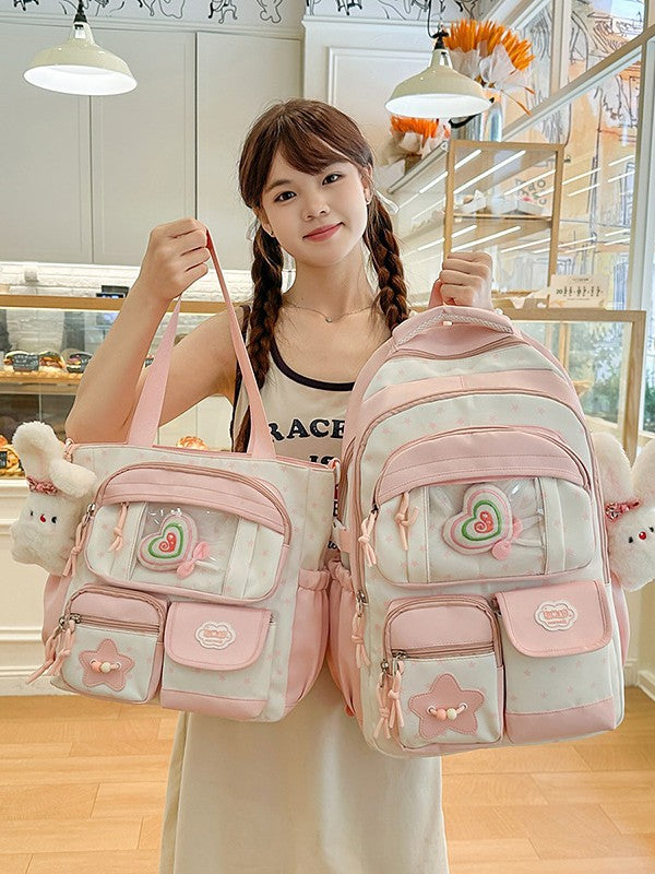 Japanese-Style Ins New High-Value Fresh Sweet Color-Blocking Backpack for Middle and High School Students Lightweight Travel Backpack - image 2