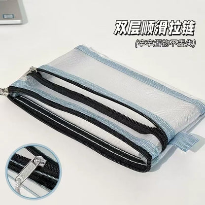 Double-Layer Mesh Storage Bag, Id Storage Bag, Id Card, Passport, Five-Color Zipper Bag, Bank Card Portable Small Card Holder - image 4