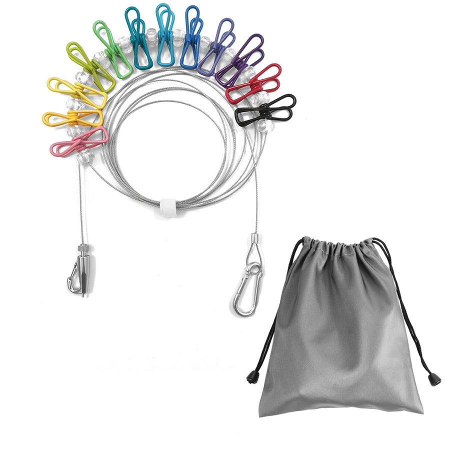 Labeling and Shipping for Foreign Trade Outdoor Travel Stainless Steel Plastic-Coated Clips Clothesline Business Trip Hanging Clothes Rope Adjustable - image 3