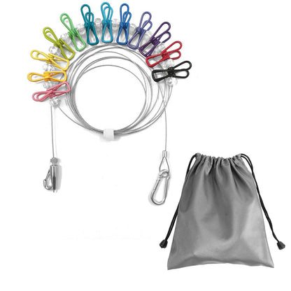 Labeling and Shipping for Foreign Trade Outdoor Travel Stainless Steel Plastic-Coated Clips Clothesline Business Trip Hanging Clothes Rope Adjustable - image 3
