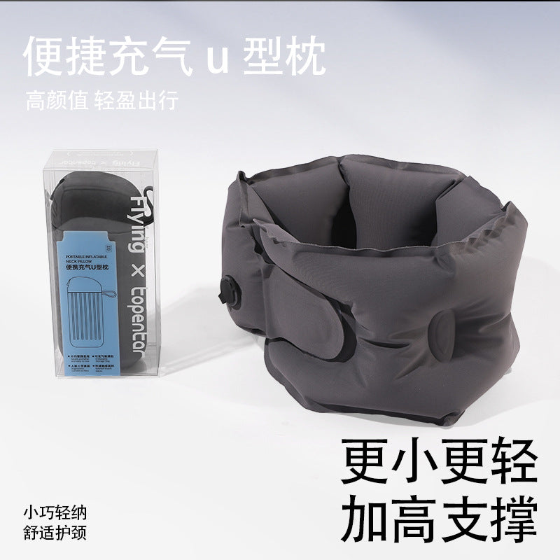 Outdoor Inflatable U-Shaped Pillow, Foldable Inflatable Neck Support, Neck Protection Ring, Press-To-Inflate High-Speed Rail and Airplane Air Neck Pillow - image 1