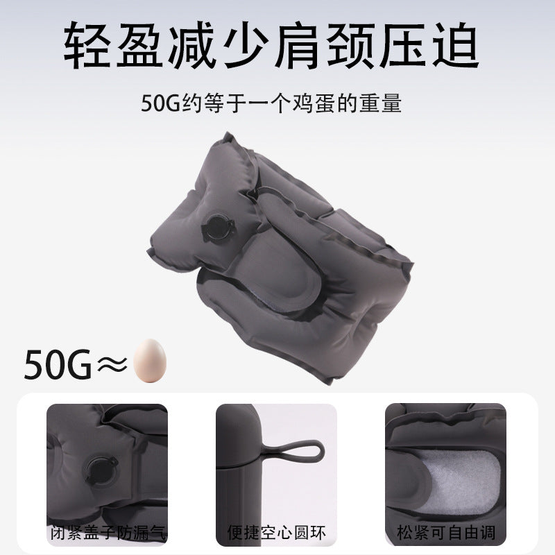 Outdoor Inflatable U-Shaped Pillow, Foldable Inflatable Neck Support, Neck Protection Ring, Press-To-Inflate High-Speed Rail and Airplane Air Neck Pillow - image 2