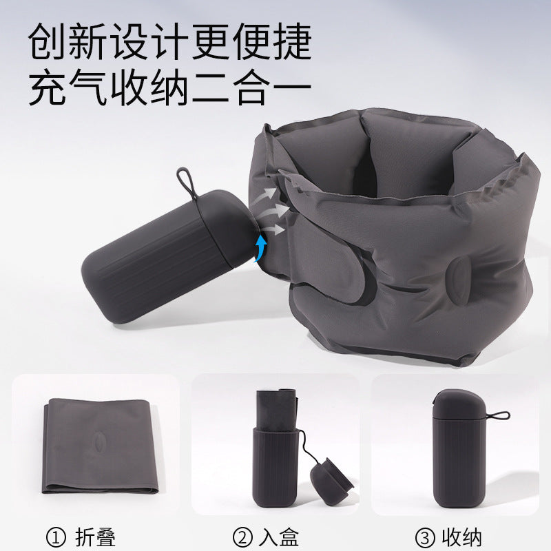 Outdoor Inflatable U-Shaped Pillow, Foldable Inflatable Neck Support, Neck Protection Ring, Press-To-Inflate High-Speed Rail and Airplane Air Neck Pillow - image 3