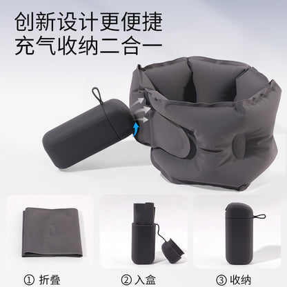 Outdoor Inflatable U-Shaped Pillow, Foldable Inflatable Neck Support, Neck Protection Ring, Press-To-Inflate High-Speed Rail and Airplane Air Neck Pillow - image 3