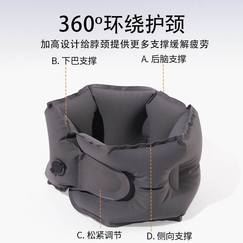 Outdoor Inflatable U-Shaped Pillow, Foldable Inflatable Neck Support, Neck Protection Ring, Press-To-Inflate High-Speed Rail and Airplane Air Neck Pillow - image 5