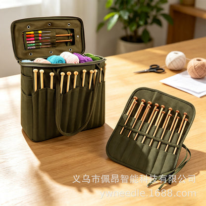 Cross-Border Canvas Wool Knitting Tool Storage Bag Outdoor Travel Large-Capacity Crochet Accessories Storage Bag Handbag - image 2
