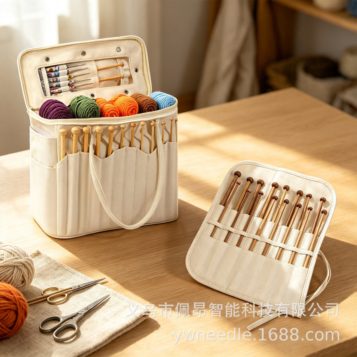 Cross-Border Canvas Wool Knitting Tool Storage Bag Outdoor Travel Large-Capacity Crochet Accessories Storage Bag Handbag - image 3