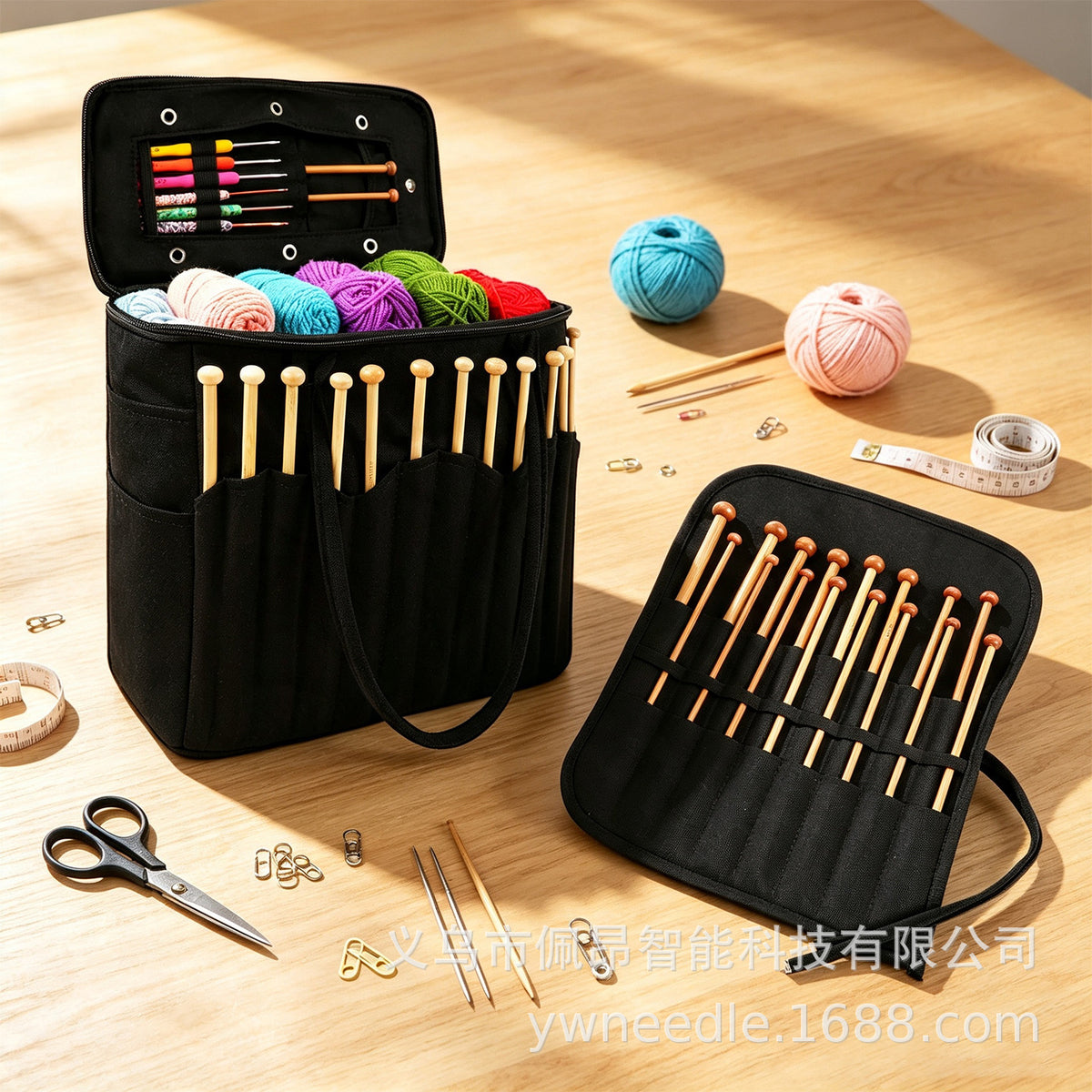 Cross-Border Canvas Wool Knitting Tool Storage Bag Outdoor Travel Large-Capacity Crochet Accessories Storage Bag Handbag - image 4