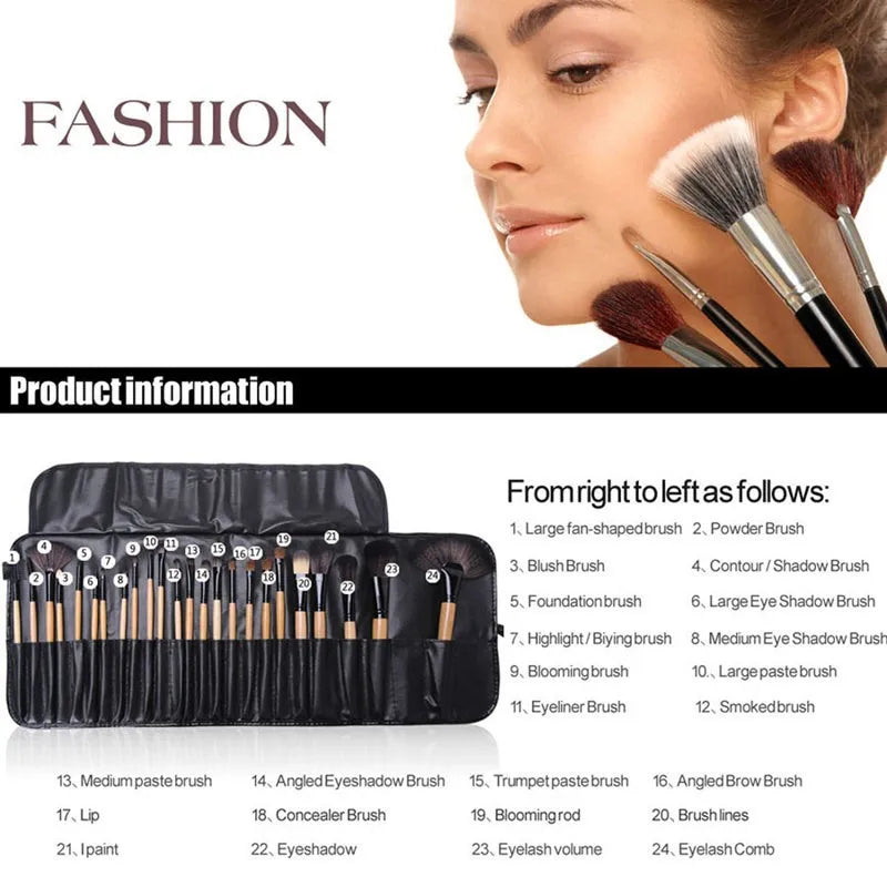 24-Piece Professional Makeup Brush Set with Travel Case