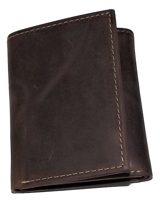 Rugged Gaucho Men's Vintage Leather Trifold ID Wallet Walnut