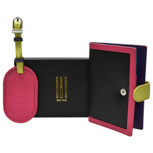 Multicolor Passport Case and Luggage Tag Travel Set