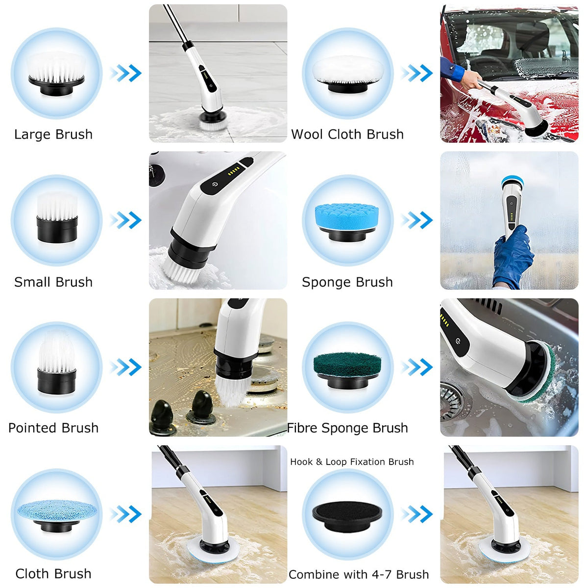 Cordless Electric Spin Scrubber with 8 Brush Heads | Rechargeable Bathroom & Floor Cleaning Brush