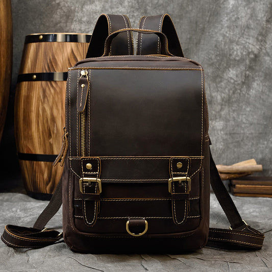 Retro Crazy Horse Leather Multifunctional Leather Backpack for