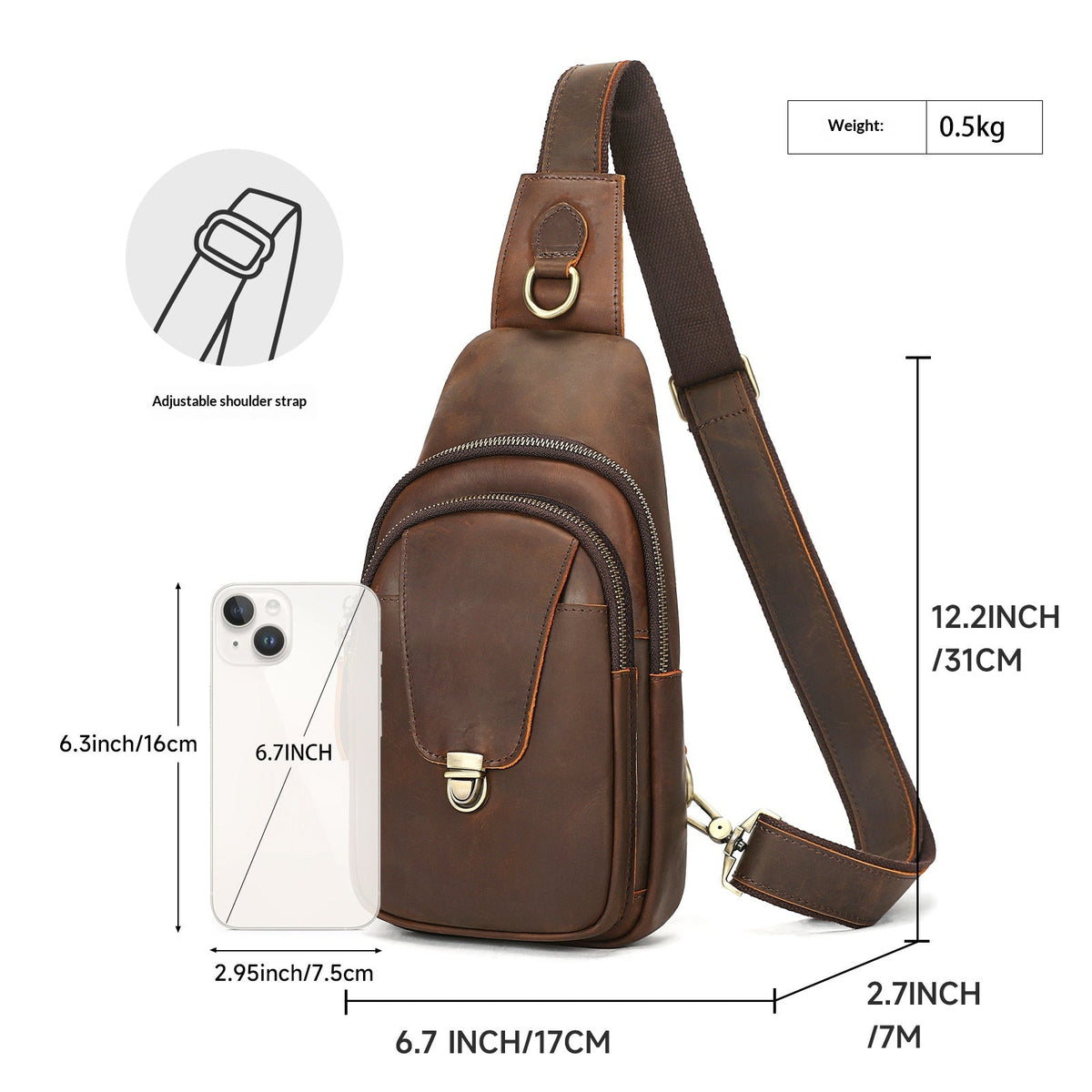 Crazy Horse Vintage Leather Travel Crossbody Bag