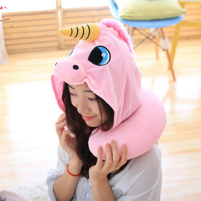 U Shape Travel Pillow Cartoon  Neck Pillow Hooded Neck Pillow Cushion Office Airplane For Sleep Outdoor Travel Pillow