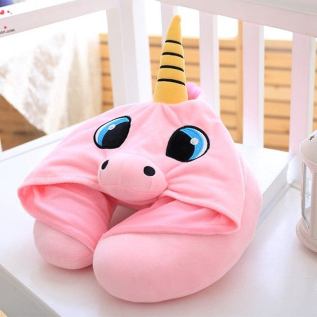U Shape Travel Pillow Cartoon  Neck Pillow Hooded Neck Pillow Cushion Office Airplane For Sleep Outdoor Travel Pillow