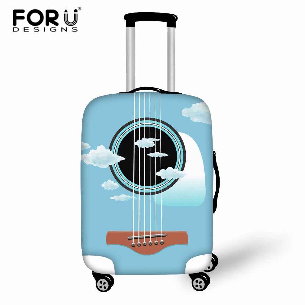 FORUDESIGNS Music Note Travel Luggage Suitcase Protective Cover, Stretch Dustproof Protective Cover,Guitar Print Suitcase Cover