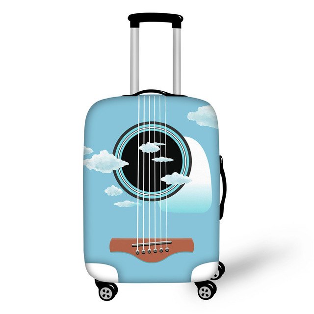 FORUDESIGNS Music Note Travel Luggage Suitcase Protective Cover, Stretch Dustproof Protective Cover,Guitar Print Suitcase Cover