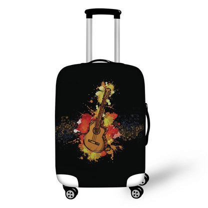 FORUDESIGNS Music Note Travel Luggage Suitcase Protective Cover, Stretch Dustproof Protective Cover,Guitar Print Suitcase Cover